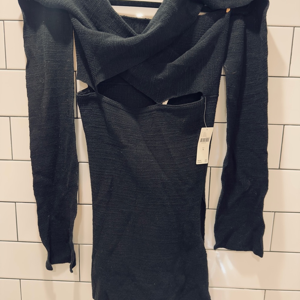 NWT! BRAND NEW: Daily Practice Anthropologie Off-the-Shoulder Wrap Black Sweater